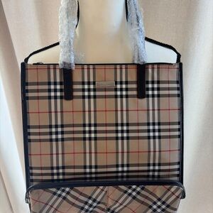 Burberry Nova Checktote with COA Classic Plaid Tote Bag in Beige